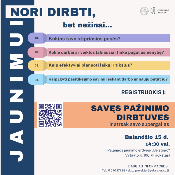 Kviečiame į praktinį seminarą jaunimui „Aš ir mano pirmasis darbas“