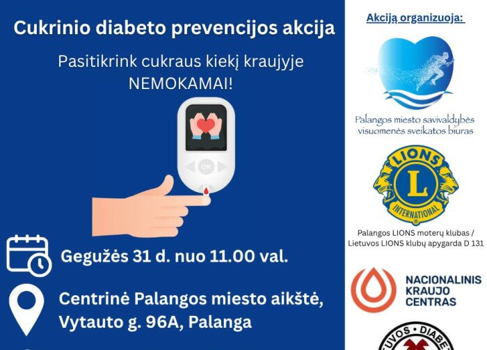 Palangoje organizuojama cukrinio diabero prevencijos akcija