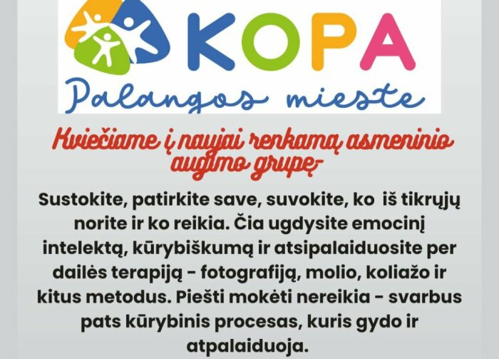 Kviečiame registruotis į naujai renkamą asmeninio augimo grupę