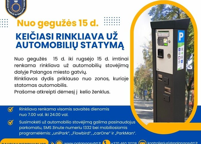 Nuo gegužės 15 dienos keičiasi rinkliava už automobilių statymą