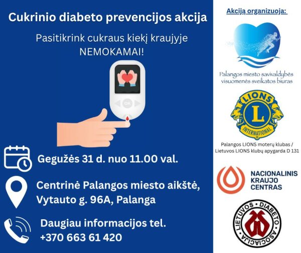 Palangoje organizuojama cukrinio diabero prevencijos akcija