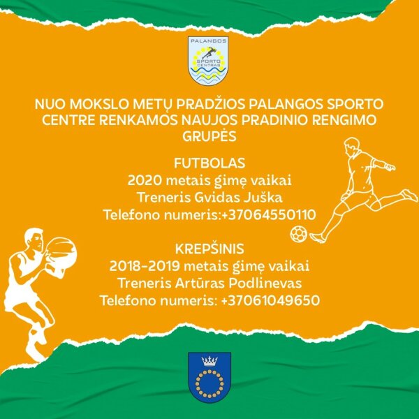 Palangos sporto centras kviečia mažuosius sportininkus į naujas pradinio rengimo grupes