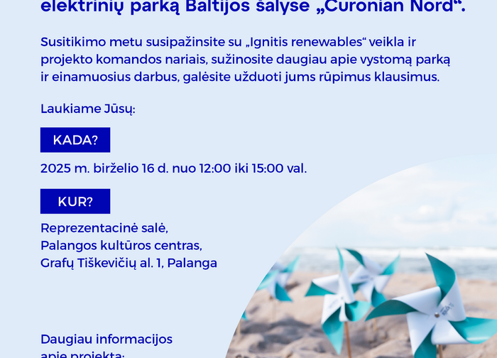 Palangos bendruomenės nariai kviečiami į įvadinį susitikimą apie pirmąjį jūrinio vėjo elektrinių...