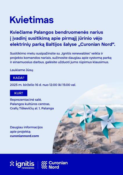 Palangos bendruomenės nariai kviečiami į įvadinį susitikimą apie pirmąjį jūrinio vėjo elektrinių...