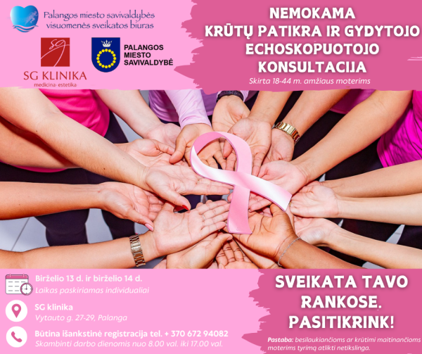 Nemokama krūtų patikra ir gydytojo echoskopuotojo konsultacija