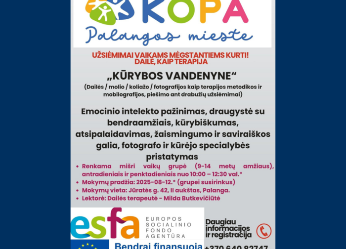 Užsiėmimai vaikams mėgstantiems kurti! (nuo 9 iki 14 metų)