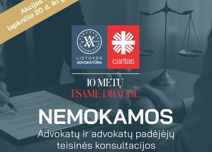 Caritas kviečia suskubti registruotis į nemokamas advokatų konsultacijas