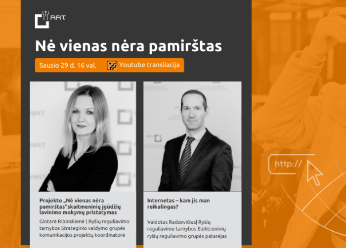 Ryšių reguliavimo tarnybos skaitmeninių įgūdžių ugdymo projektas „Nė vienas nėra pamirštas“...