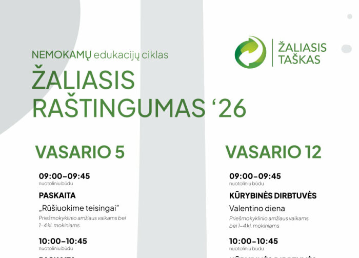„Žaliasis taškas“ kviečia prisijungti prie nemokamų nuotolinių edukacijų ciklo „Žaliasis...