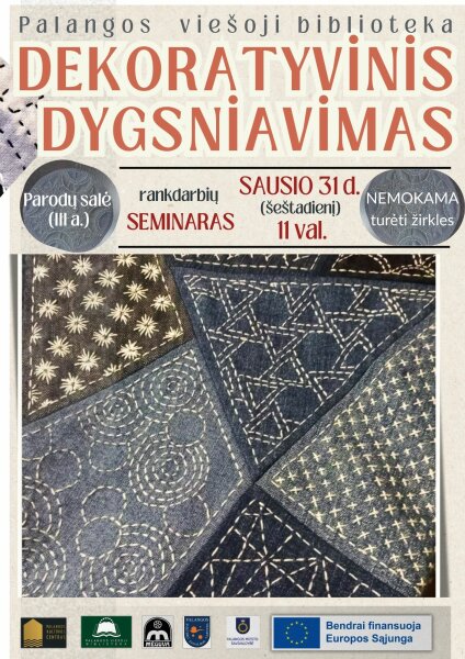 Bibliotekoje – rankdarbių seminaras. Dekoratyvinis dygsniavimas