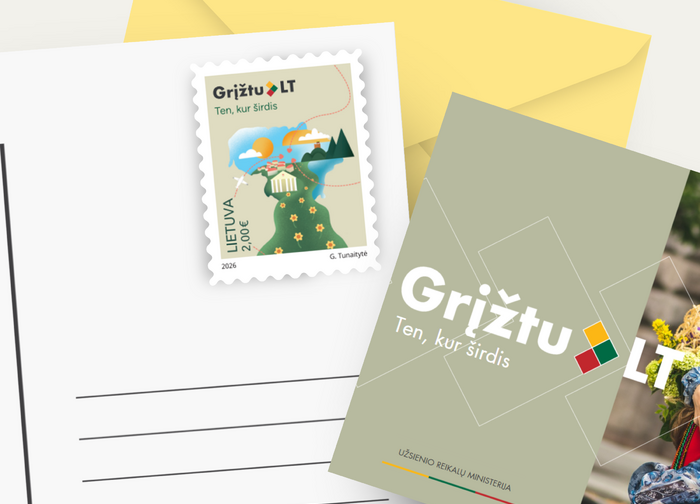 Išleistas naujas pašto ženklas „Grįžtu LT – ten, kur širdis“