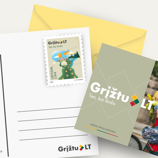 Išleistas naujas pašto ženklas „Grįžtu LT – ten, kur širdis“