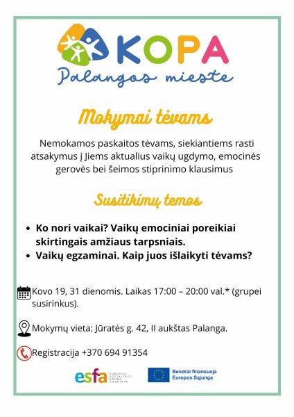 Nemokami susitikimai tėvams ir poroms Palangoje