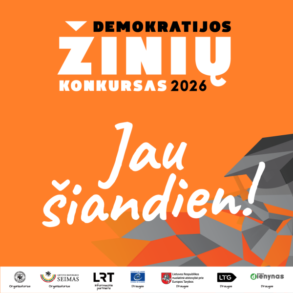 Demokratijos žinių konkursas – penktą kartą organizuojamas 9–12 klasių mokinių ir suaugusiųjų...