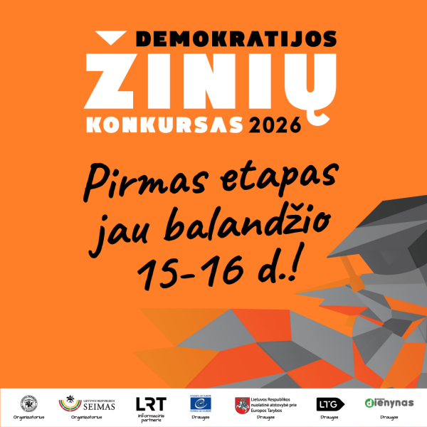 Kviečiame pasitikrinti savo žinias Demokratijos žinių konkurse balandžio 15–16 dienomis
