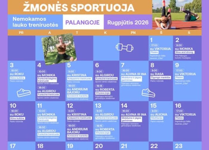 Žmonės sportuoja rugpjūčio mėnesio treniruotės