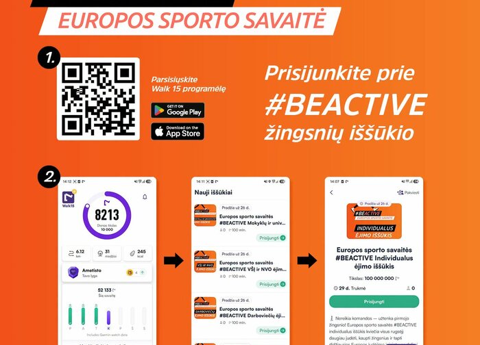 Prisijunkite prie BEACTIVE žingsnių iššūkio
