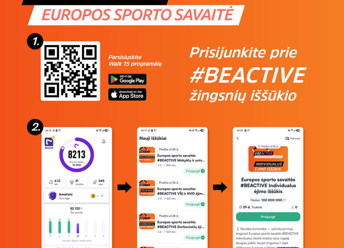 Prisijunkite prie BEACTIVE žingsnių iššūkio