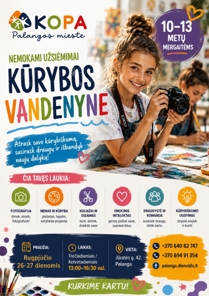 Kūrybinės dirbtuvės mergaitėms „Kūrybos vandenynas" Palangoje