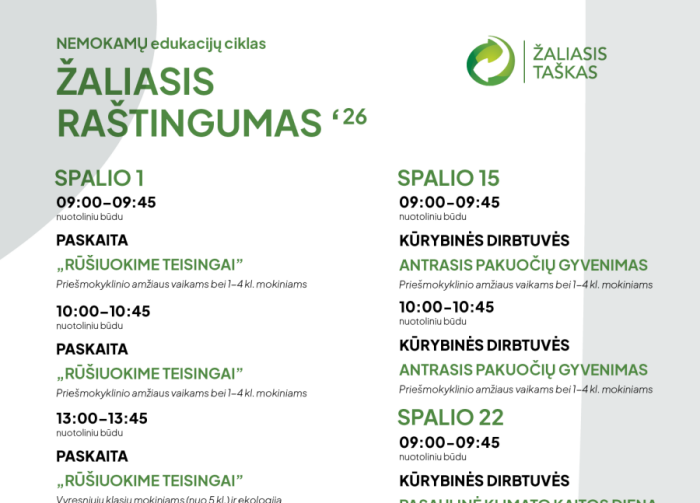 Pakuočių atliekų tvarkymo organizacija „Žaliasis taškas“ kviečia prisijungti prie nemokamų...