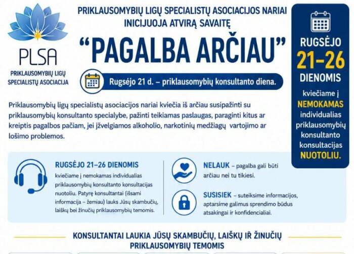Rugsėjo 21-ają Lietuvoje minima Priklausomybių konsultanto diena