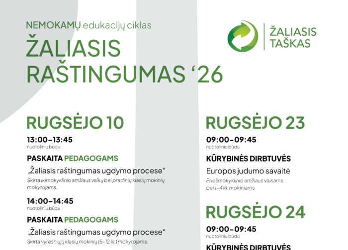 Pakuočių atliekų tvarkymo organizacija „Žaliasis taškas“ kviečia prisijungti prie NEMOKAMŲ...