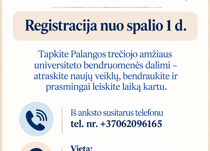 Kviečiame į Palangos trečiojo amžiaus universitetą
