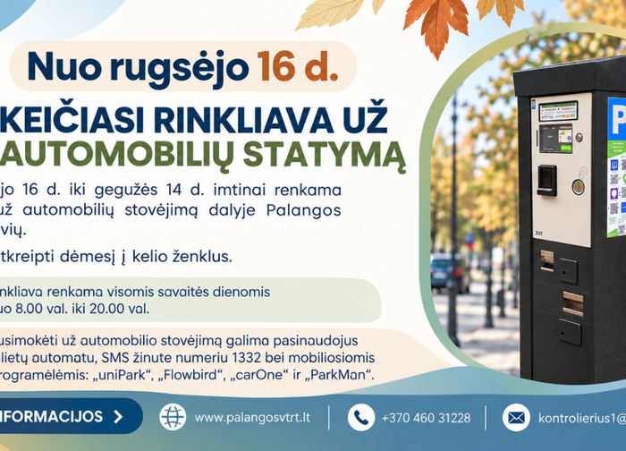 Nuo rugsėjo 16 d. keičiasi automobilių stovėjimo tvarka Palangoje