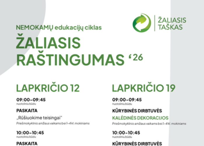 Pakuočių atliekų tvarkymo organizacija „Žaliasis taškas“ kviečia prisijungti prie nemokamų...