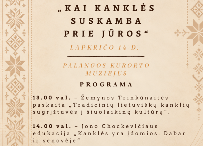 Kviečiame į Kanklių metams paminėti skirtą renginį „Kai kanklės suskamba prie jūros“