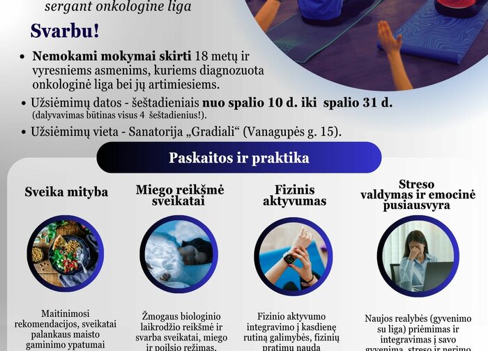 Sergančius onkologine liga ir jų artimuosius kviečiame į nemokamus mokymus „Sveikata kasdienybėje“